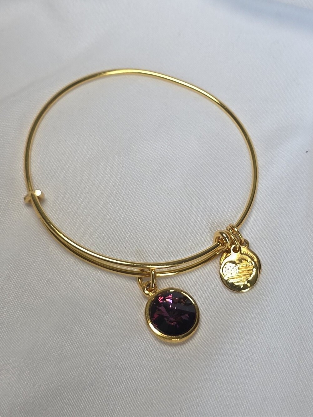 Alex And Ani Gold Tone Women's Bangle Bracelet with Purple Amethyst February